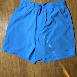 HUK Swim Shorts – Light Blue, 5” Inseam